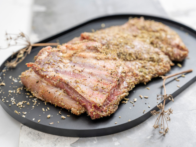 Pork brisket/chuck ribs with fennel and sage rub