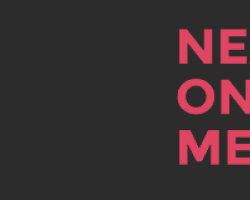 Next on the Menu logo. Pink text on dark grey background. All caps text reading NEXT ON THE MENU