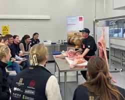 Butcher Wars star Shannon Walker presenting the pork carcass utilisation workshop.