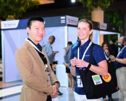 APL Animal Health Stewardship Manager, Dr Raymond Chia (left) and Senior Research and Development Scientist, Dr Joanna Gerszon, from Genics (right) at the conference.