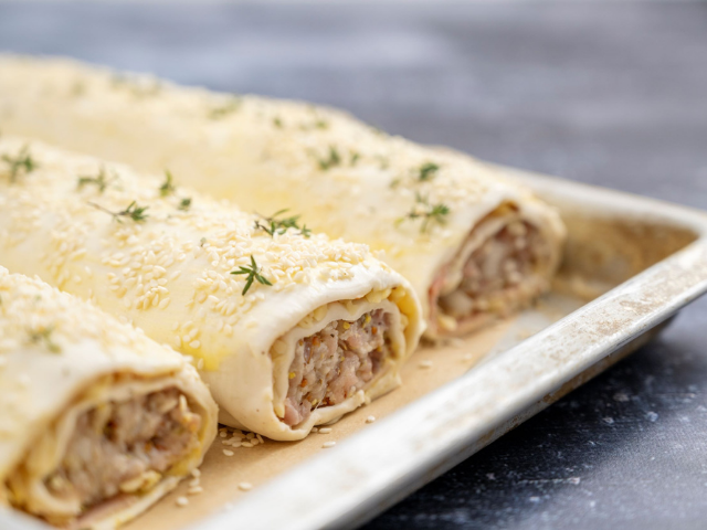 Cheese and mustard sausage roll swirls