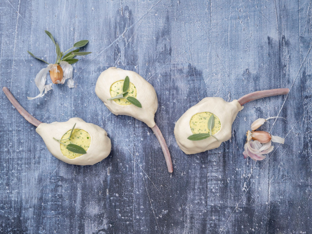 Pork cutlet with garlic butter puffs