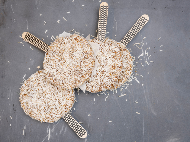 Pork lollipop lamingtons
